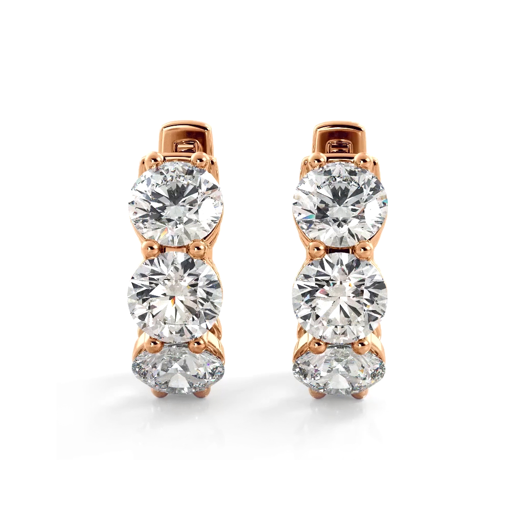1.50 ctw. Three Stone Diamond Hoop Earrings Huggie Style-VIRABYANI